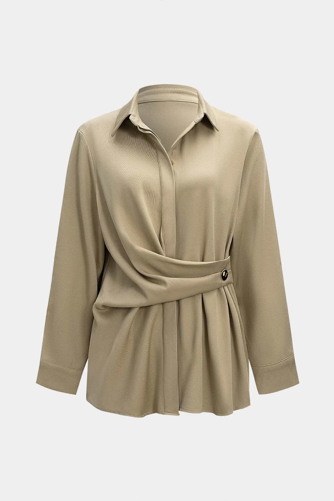 Polo Collar Asymmetrical Ruched Long-Sleeve Top - Weenar
