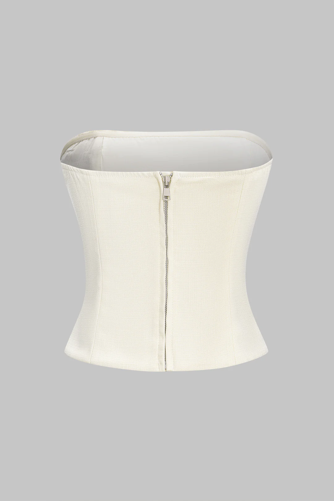 Mesh Twist Knot Ruched Metallic Decor Zipper Tube Top - Weenar
