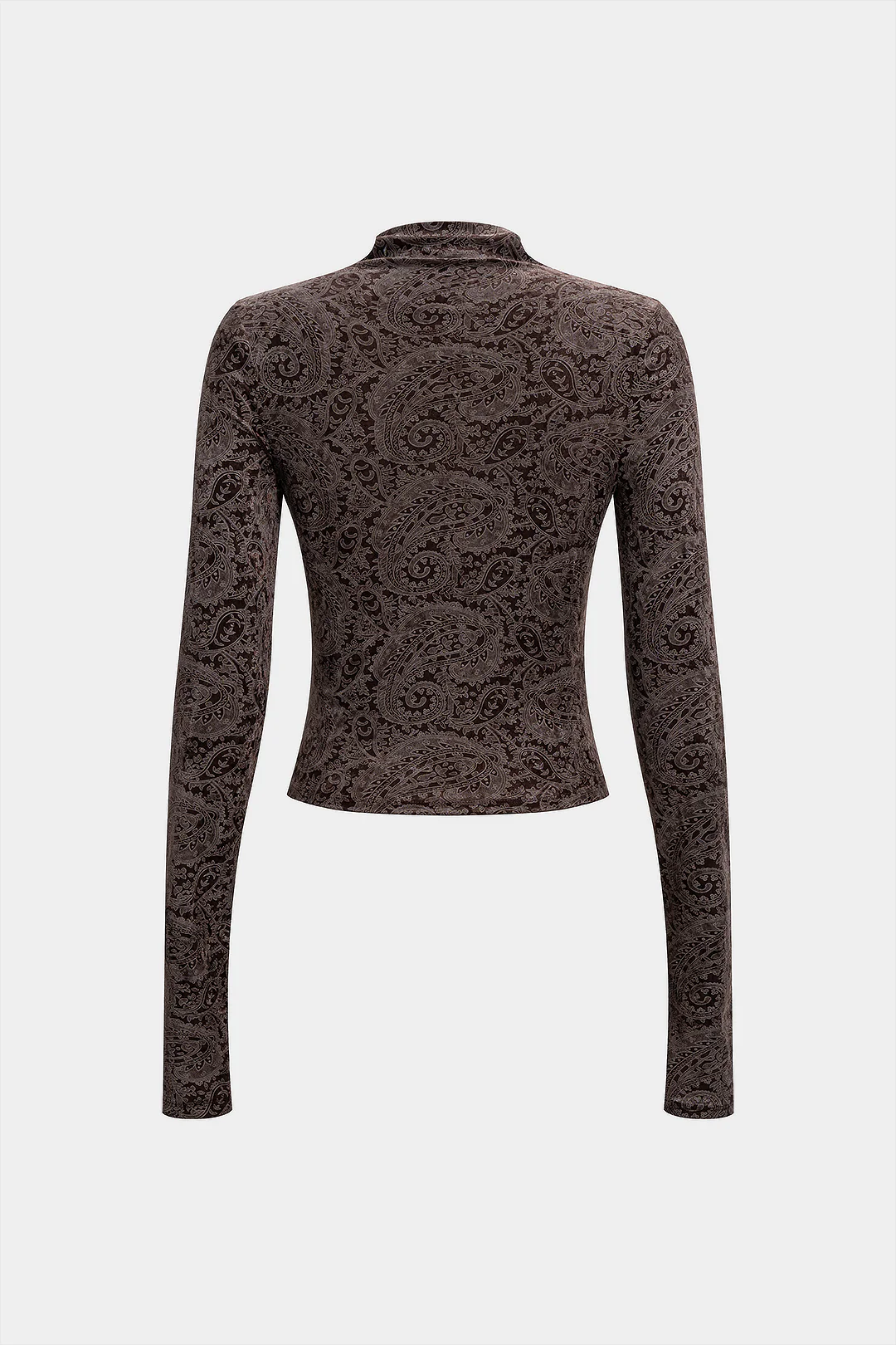 Paisley Print Mock Neck Long-Sleeve Top - Weenar