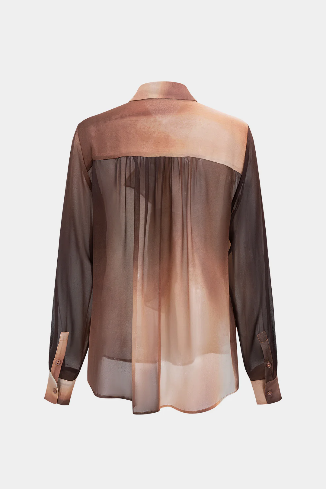 Tie Dye Ombre Print Chiffon Button Ruffle Long-Sleeve Top - Weenar