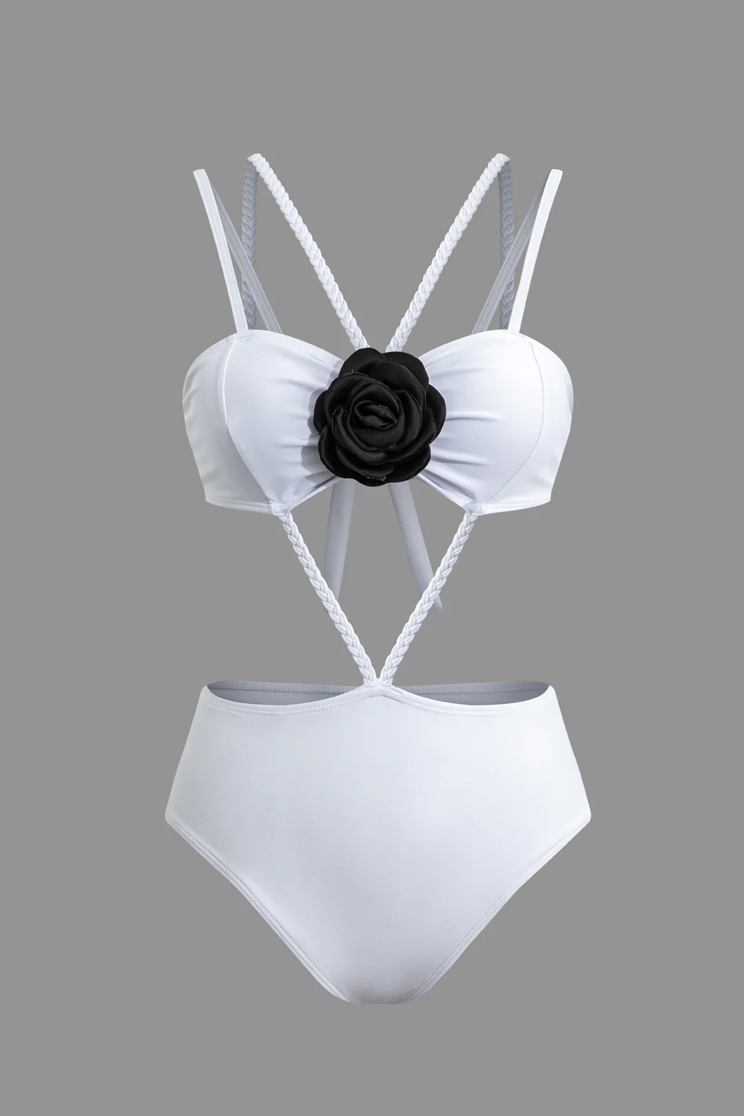 3D Flower Decor Tie Up Bikini Set - Weenar