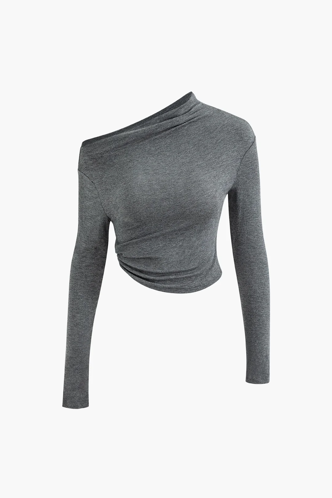Single Shoulder Ruched Long Sleeve Top And Asymmetrical Skirt Set - Weenar