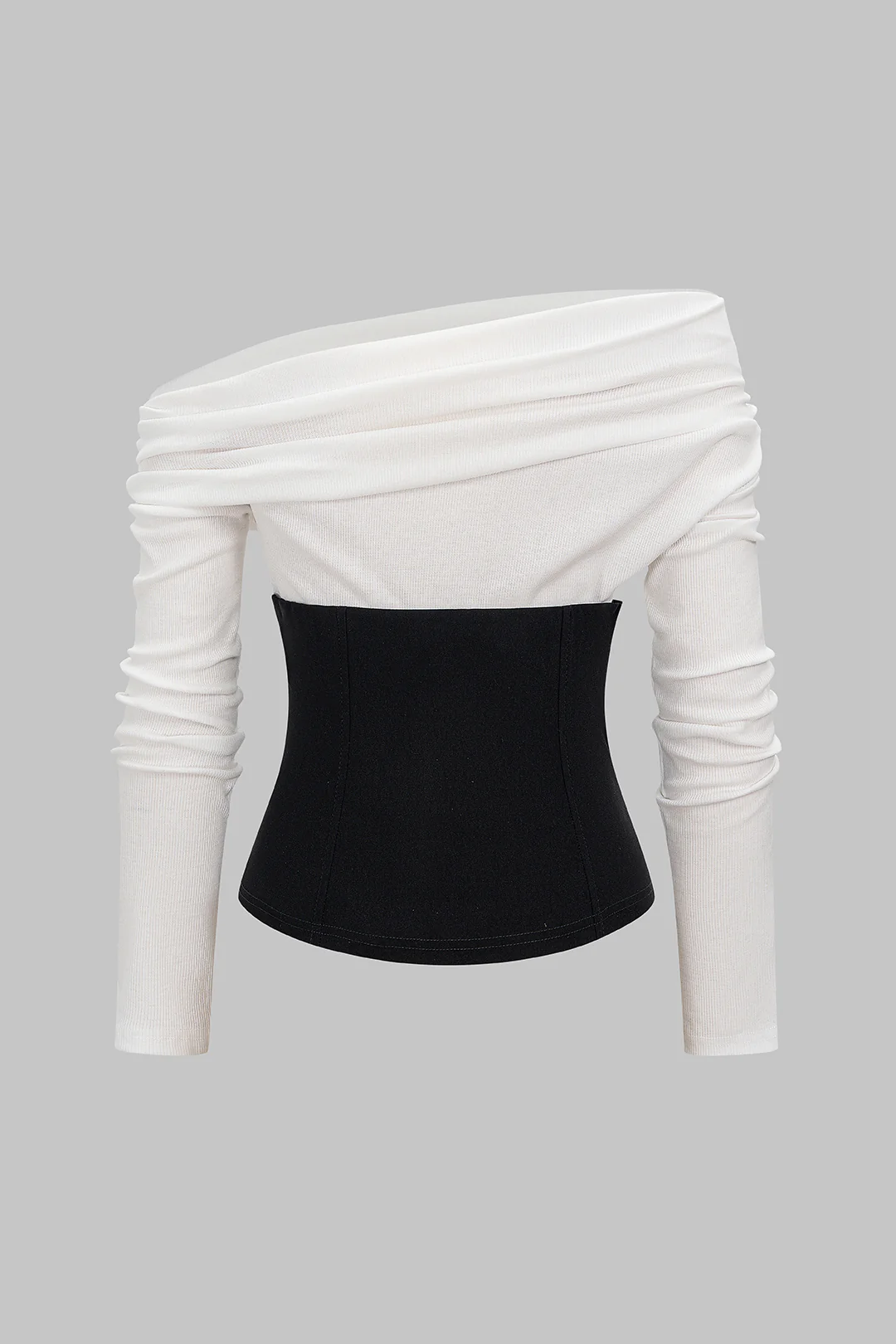Contrast Patchwork Off Shoulder Long-Sleeve Top - Weenar