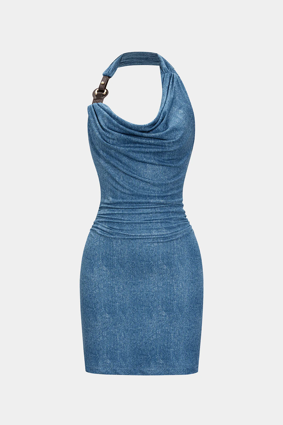 Mesh Halter Neck Asymmetrical Sleeveless Mini Dress - Weenar