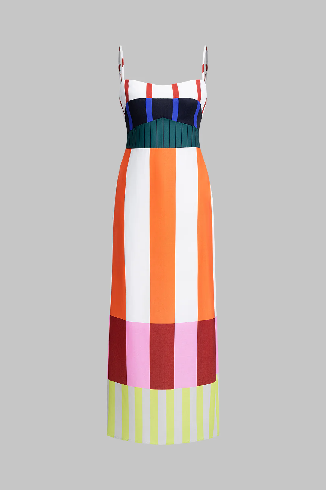 Color Block Stripes Print Zipper Slip Sleeveless Maxi Dress - Weenar