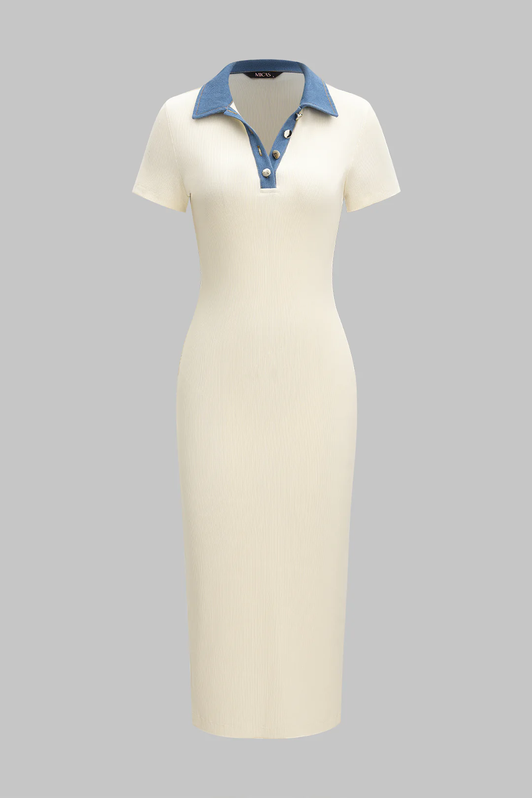 Denim Patchwork Short Sleeve Midi Dress - Weenar