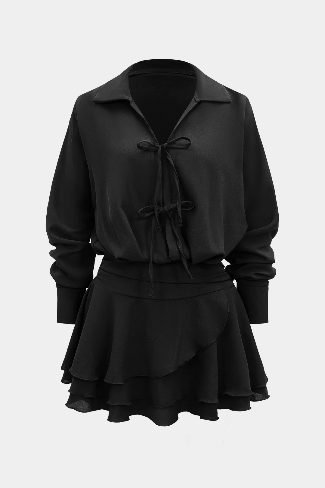Ruffle Hem Cut Out Long-Sleeve Mini Dress - Weenar