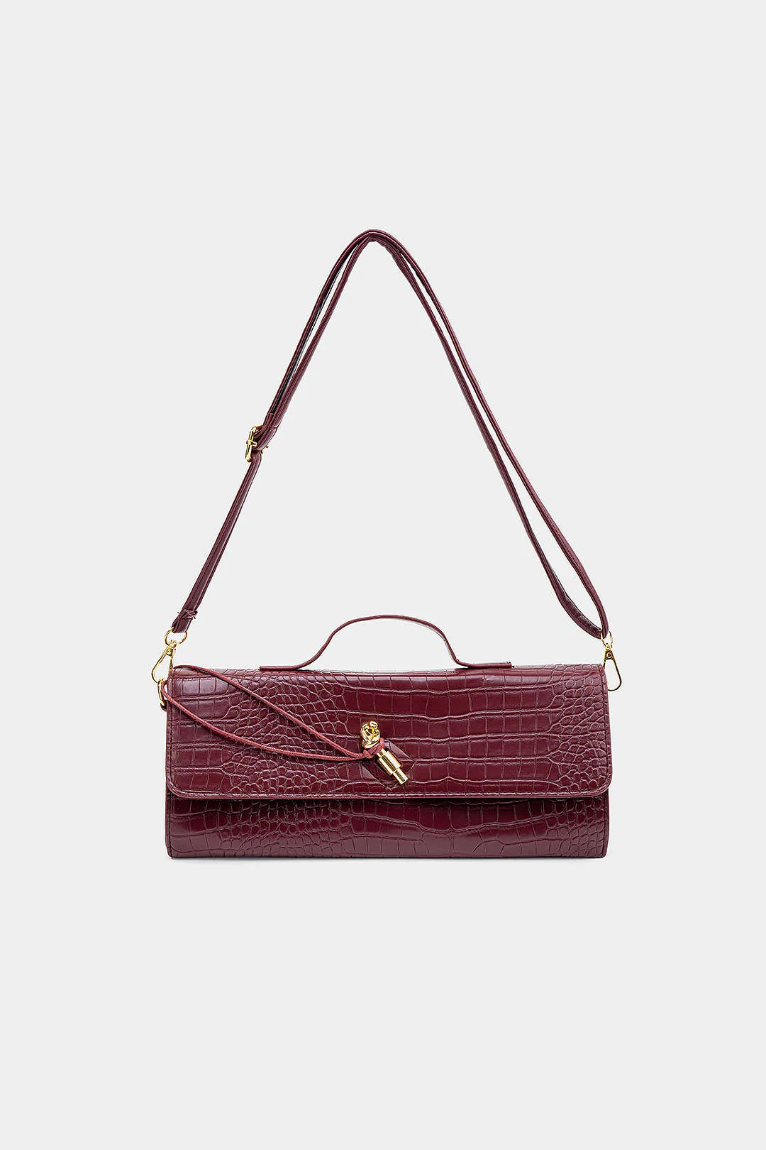 Crocodile Pattern Metallic Lock Clutch Bag - Weenar