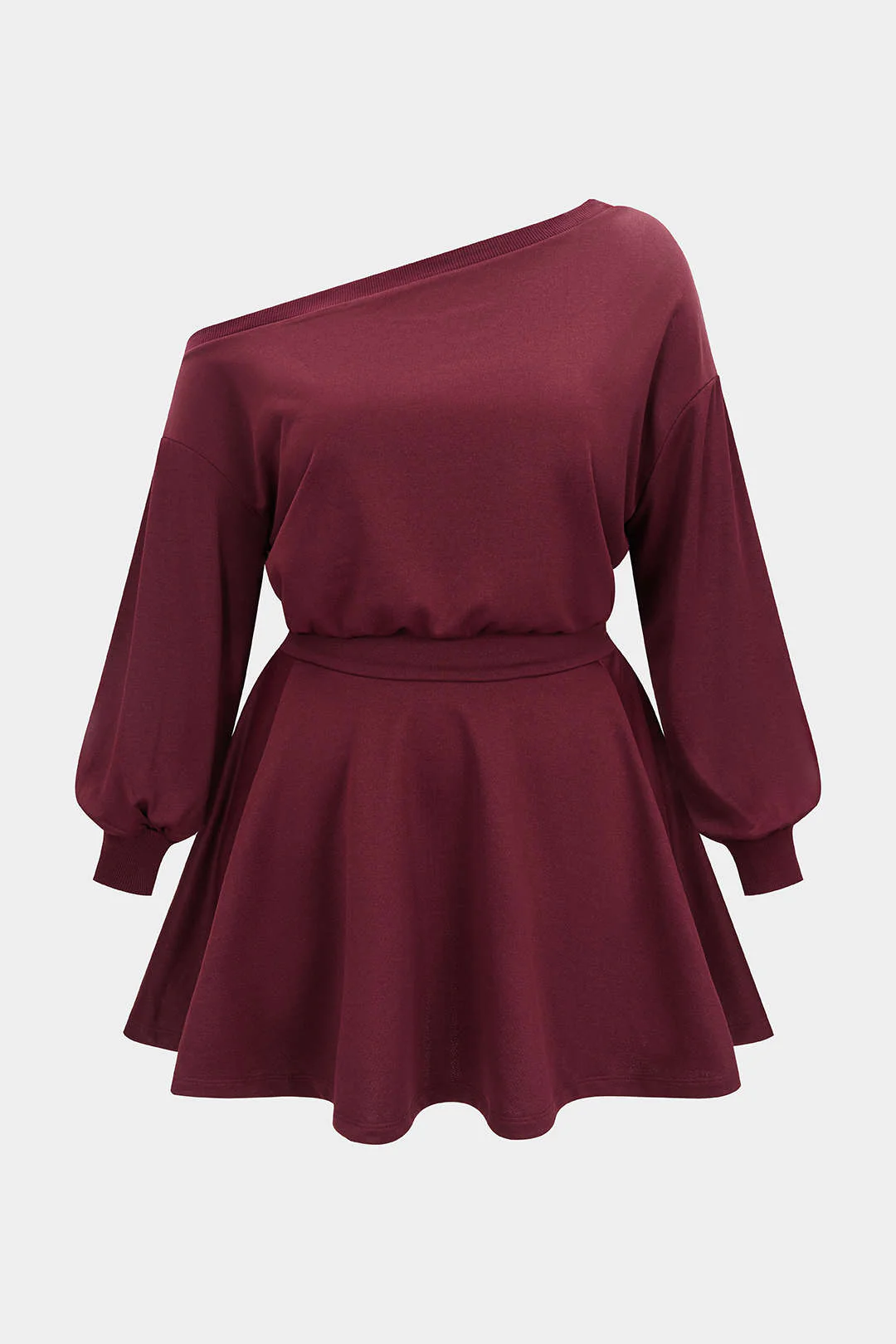 Plus Size One Shoulder Long Sleeve Mini Dress - Weenar