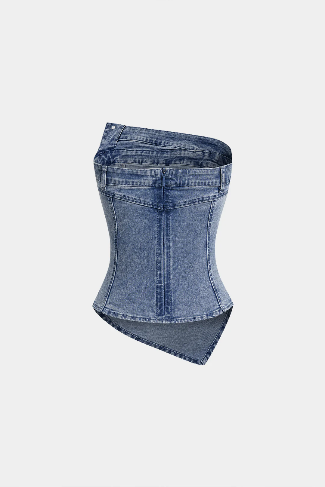 Denim Asymmetrical Washed Strapless Tube Top - Weenar