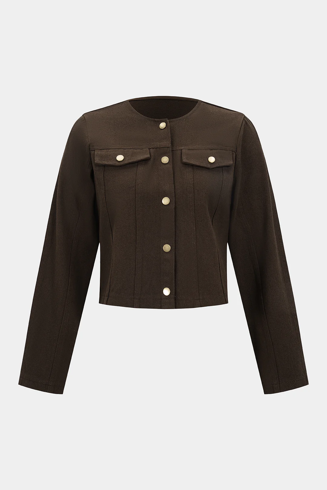 Denim Round Neck Button Pocket Outerwear - Weenar