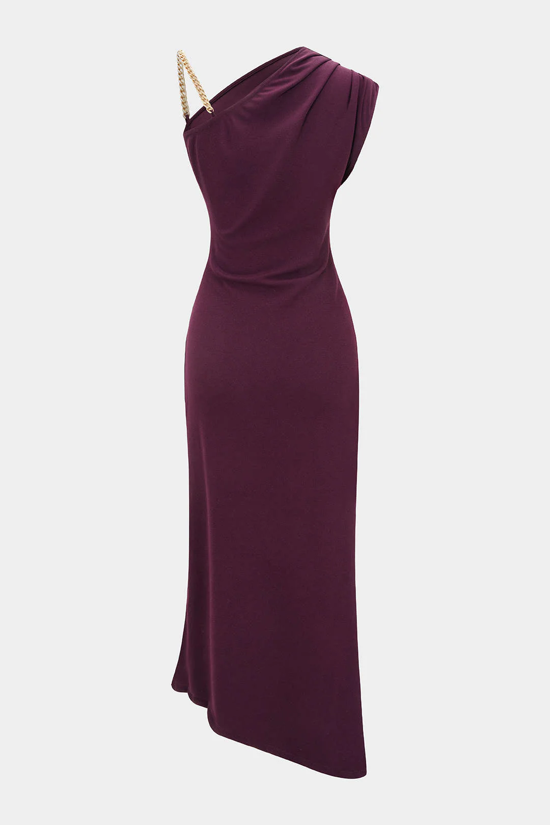 Ruched Asymmetrical Chain Slip Sleeveless Midi Dress - Weenar