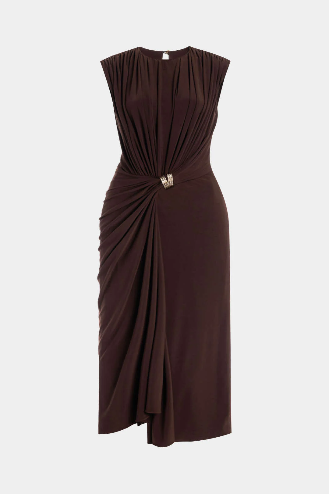 Plus Size Metallic Decor Ruched Sleeveless Midi Dress - Weenar