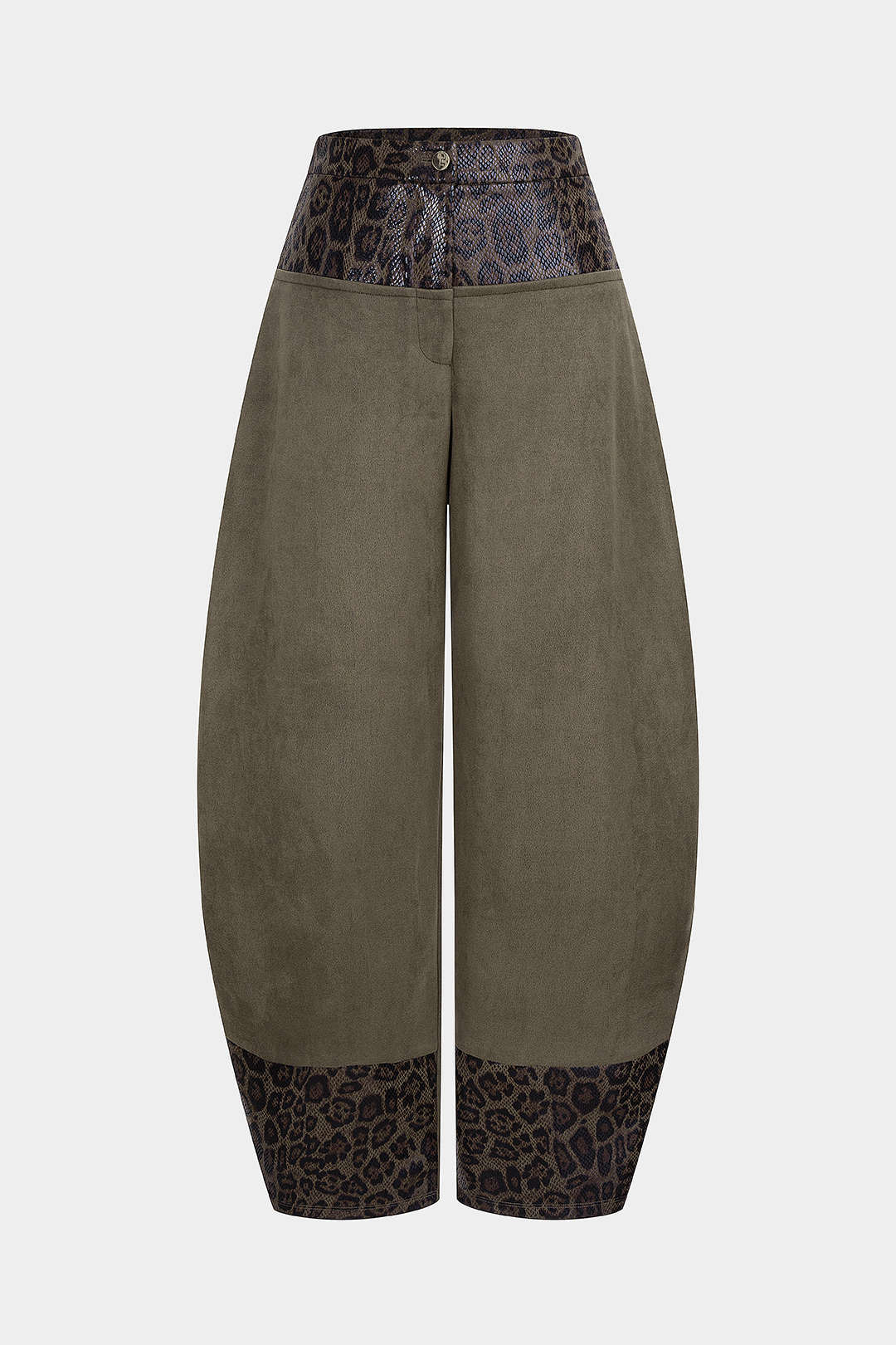 Leopard Snake Skin Print Faux Leather Suede Patchwork Wide Leg Pants - Weenar