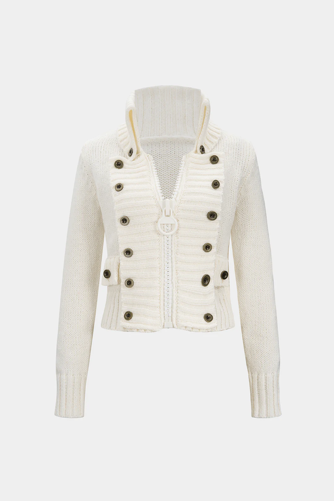 Knit Double Breasted Zipper Cardigan - Weenar