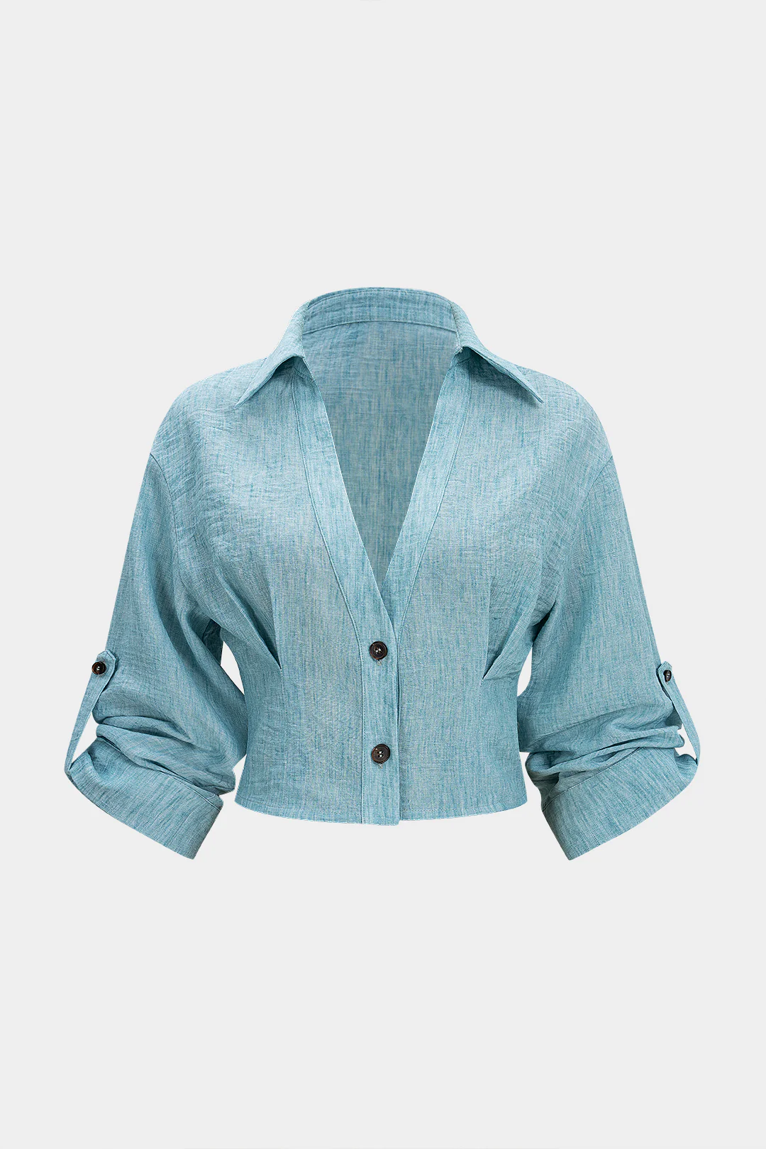 Lapel V-Neck Button Long-Sleeve Shirt - Weenar