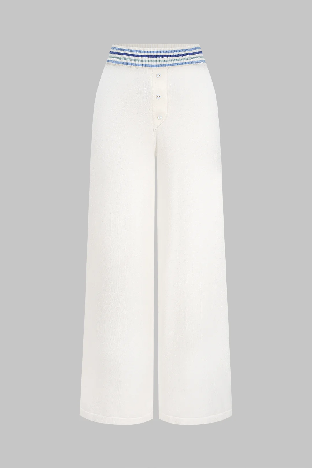Knit Button Contrast Wide Leg Pants - Weenar