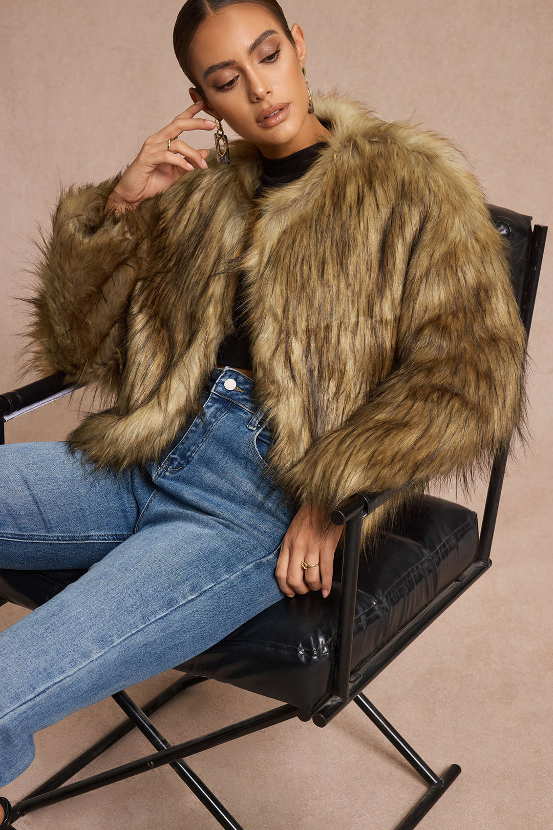 Faux Fur Long Sleeve Jacket - Weenar