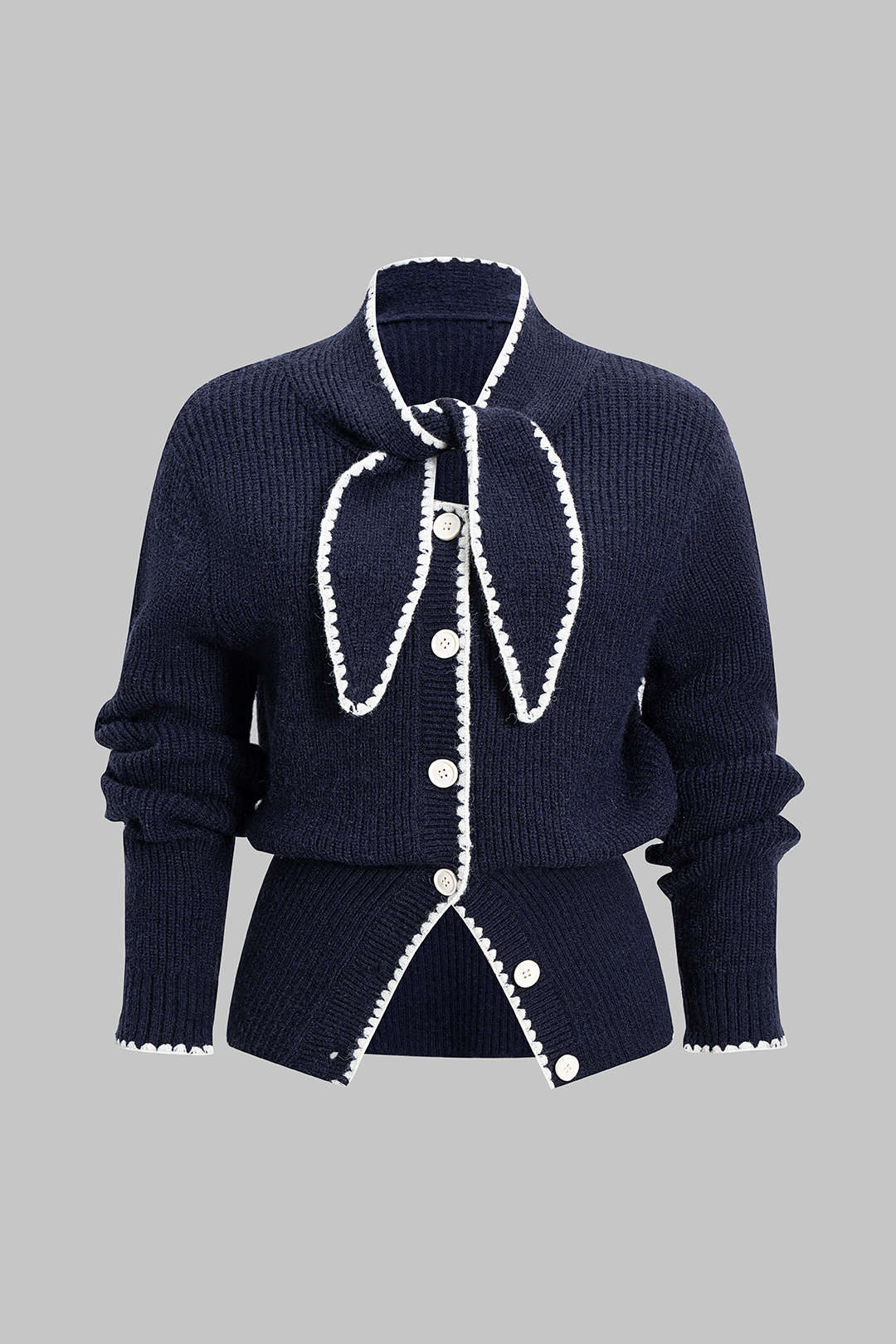 Plus Size Knit Button Knotted Cardigan - Weenar