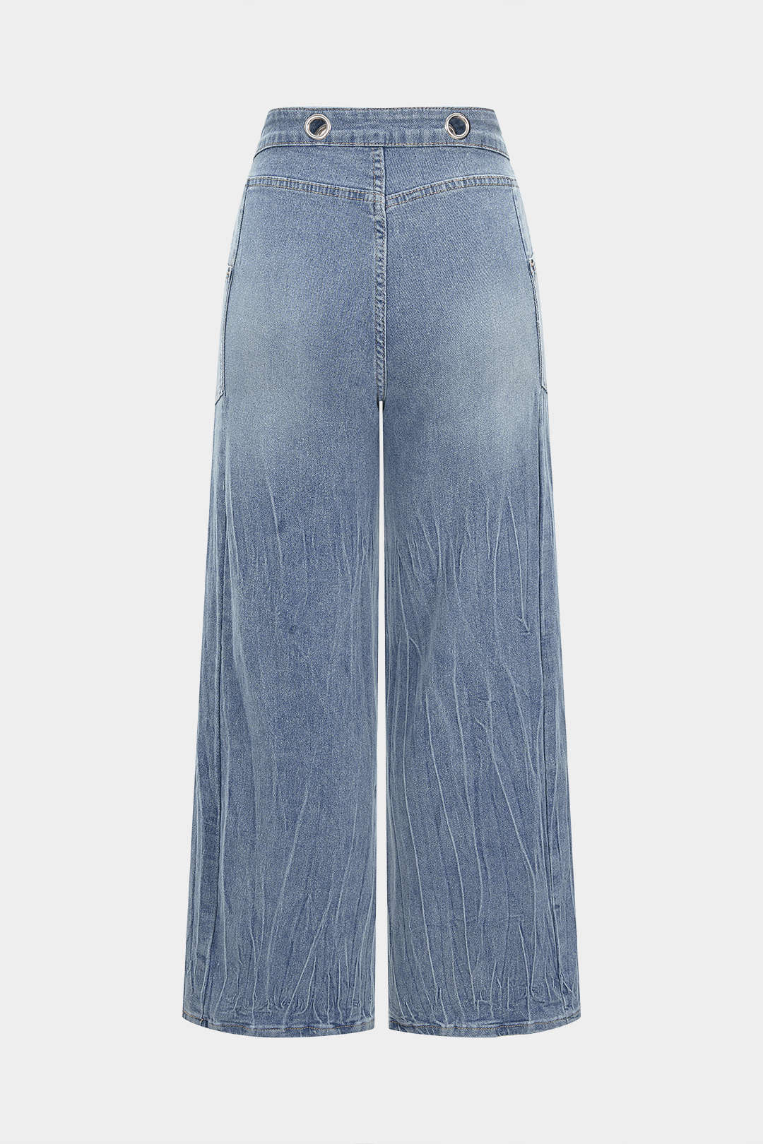 Denim Eyelet Decor High Waist Wide Leg Jeans - Weenar