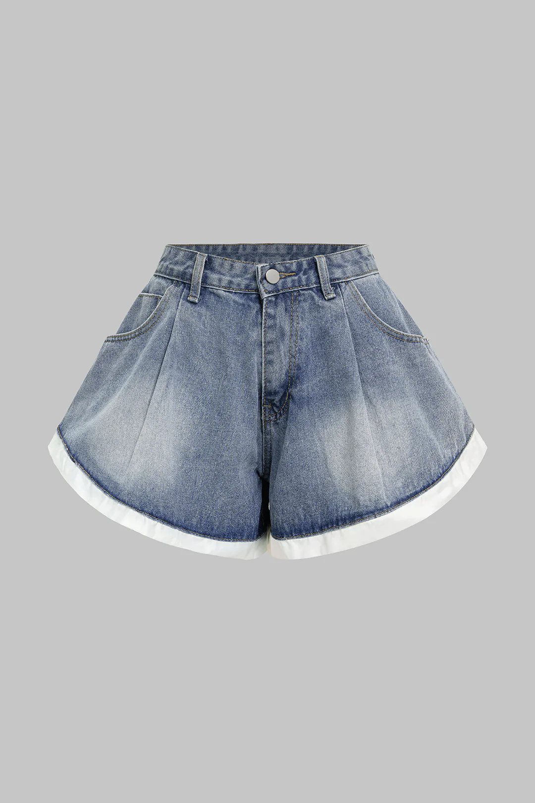 Denim Contrast Binding Ruched Wide Leg Shorts - Weenar