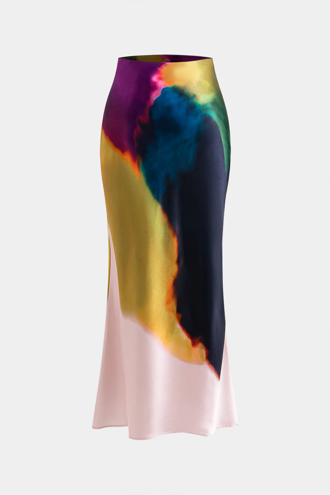 Contrast Print Satin Zipper Skirt - Weenar