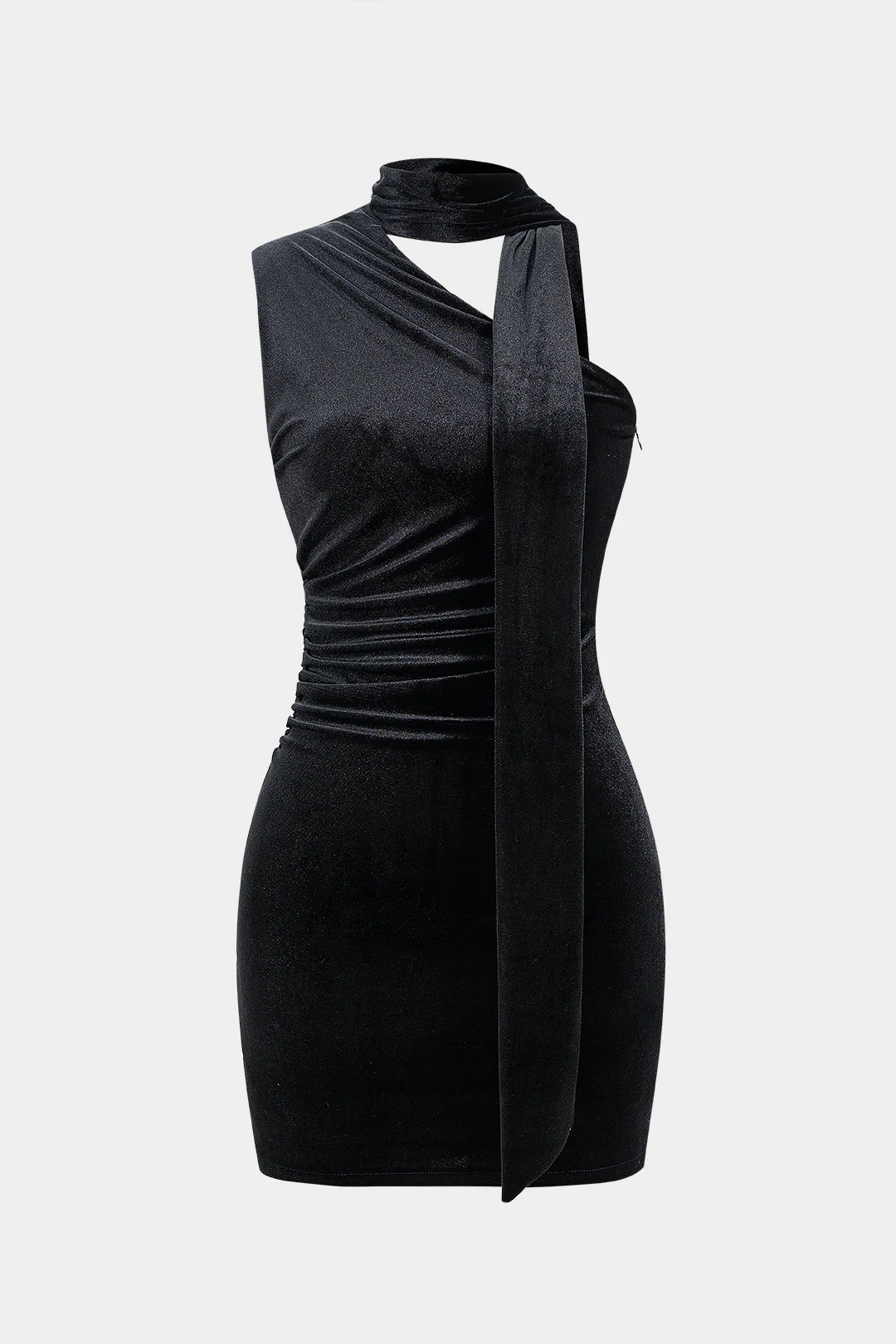 Velvet Ruched Scarf Sleeveless Mini Dress - Weenar
