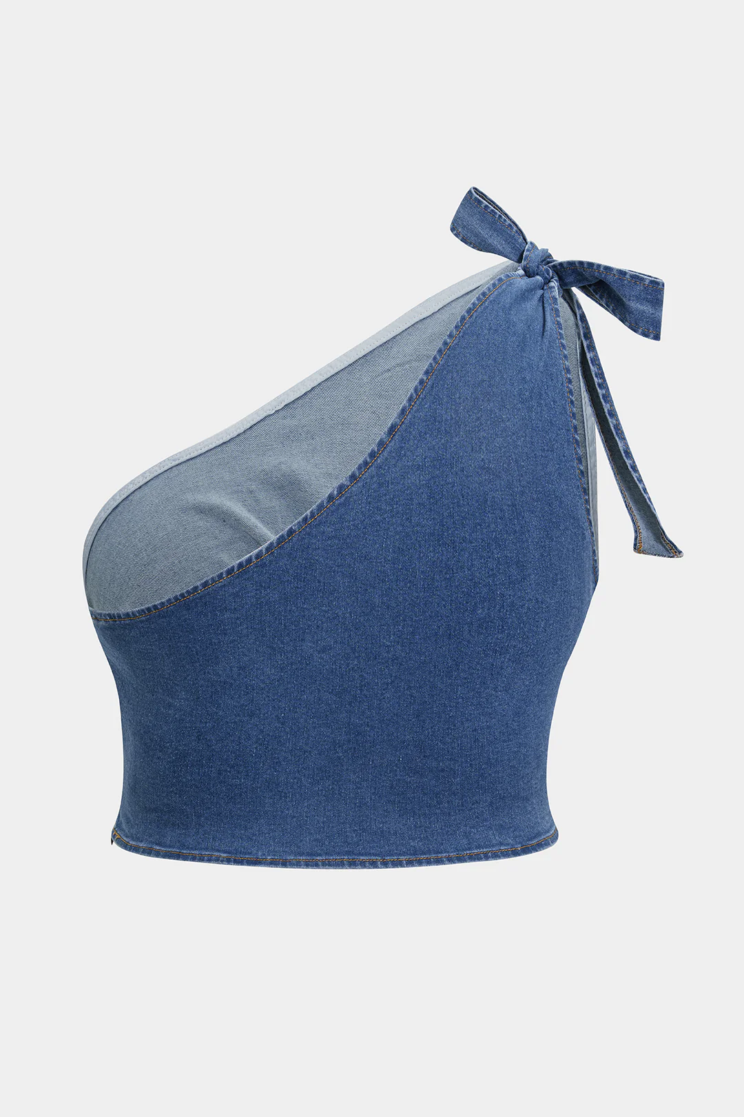 Plus Size Denim Zipper Asymmetrical Knotted Crop Top - Weenar