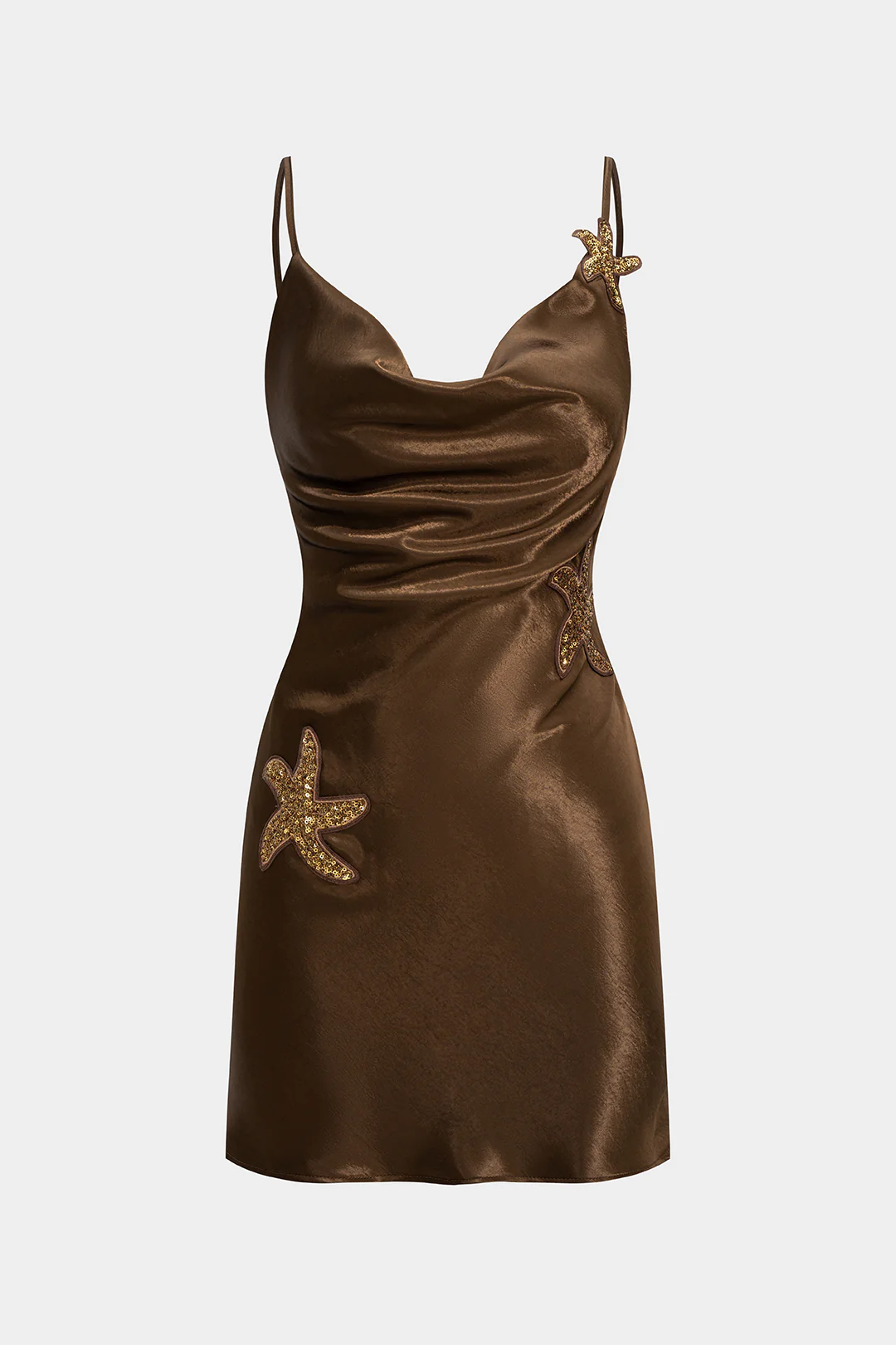 Satin Sequins Appliques Zipper Backless Sleeveless Mini Dress - Weenar