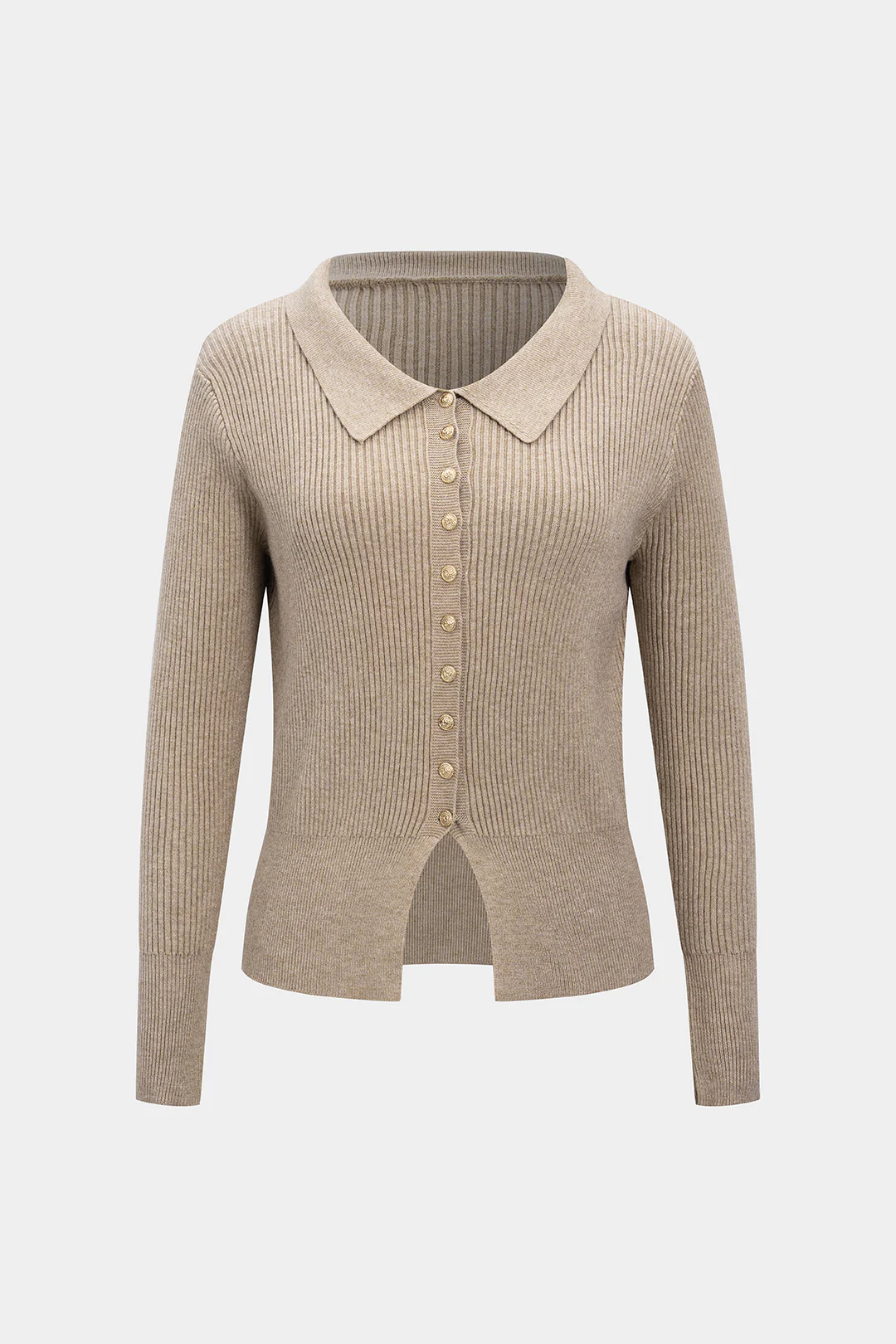 Knit Lapel Button Front Cardigan - Weenar