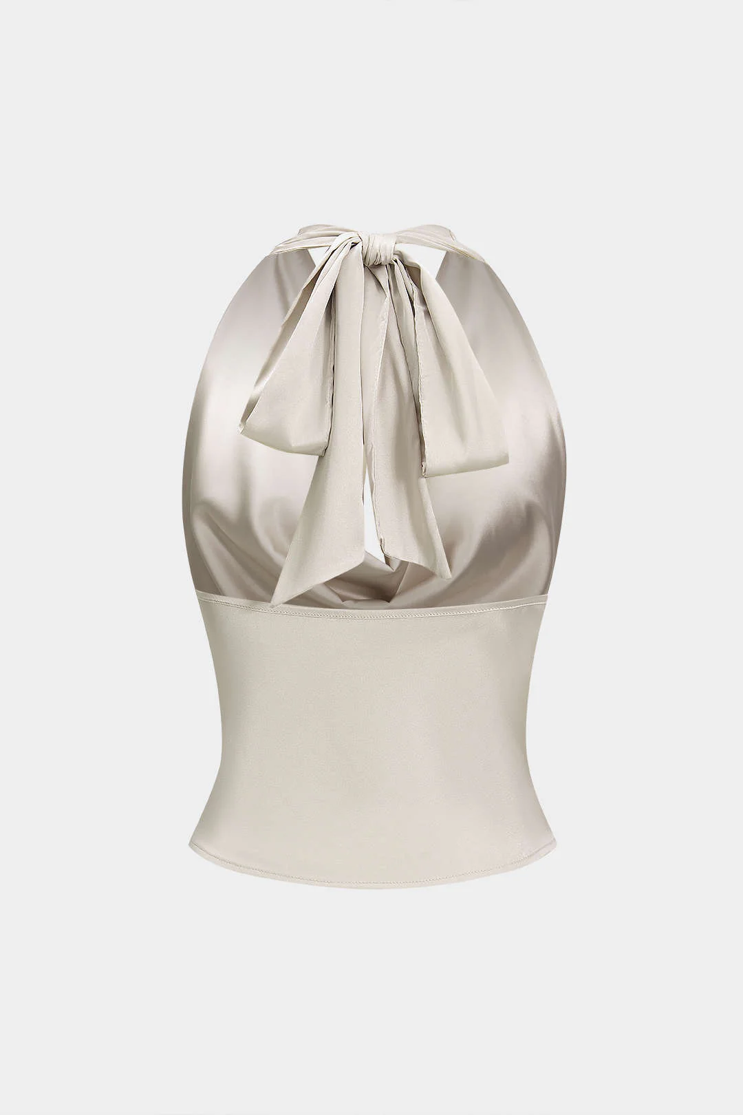 Satin Halter Neck Tie-Up Backless Cowl Neck Tank Top - Weenar