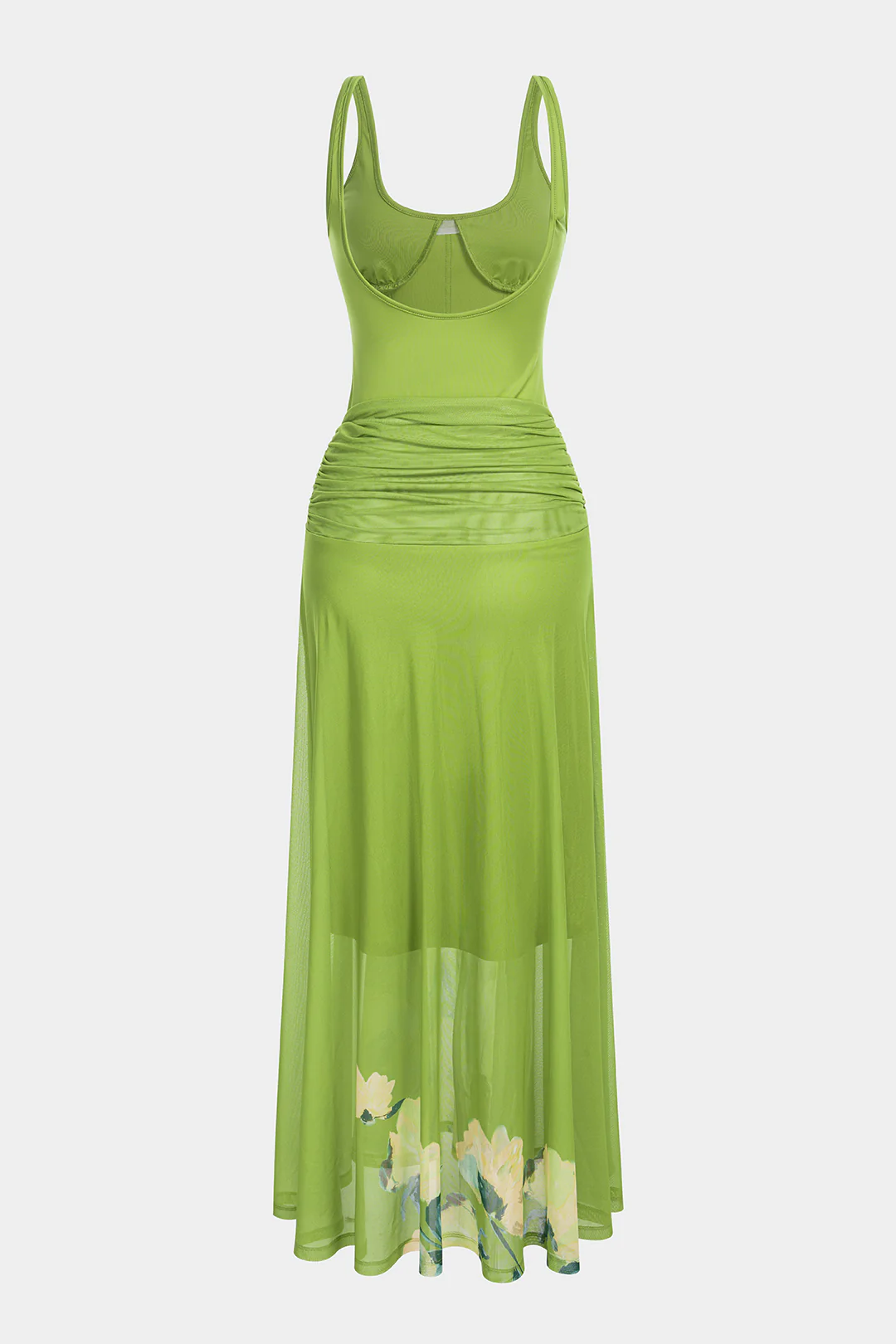 Floral Print U-Neck Ruched Sleeveless Maxi Dress - Weenar