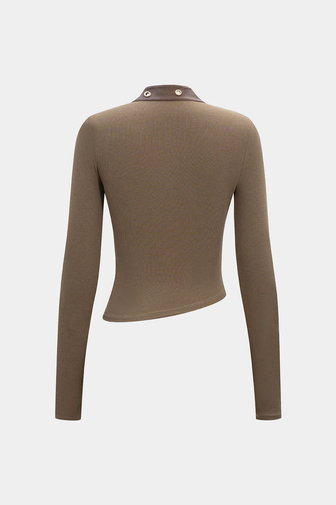 Faux Leather Metallic Asymmetrical Long-Sleeve Top - Weenar