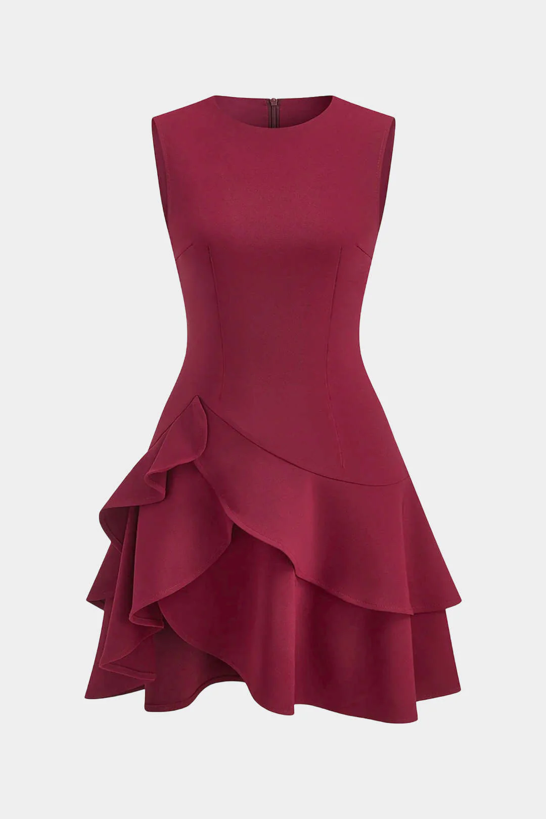Asymmetrical Round Neck Ruffle Hem Sleeveless Mini Dress - Weenar