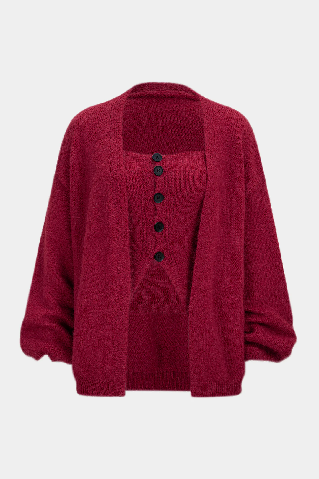 Knit Button Tube Top And Cardigan Set - Weenar