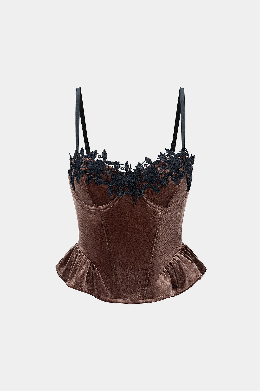 Velvet Ruffle Hem Underwire Slip Cami Top - Weenar