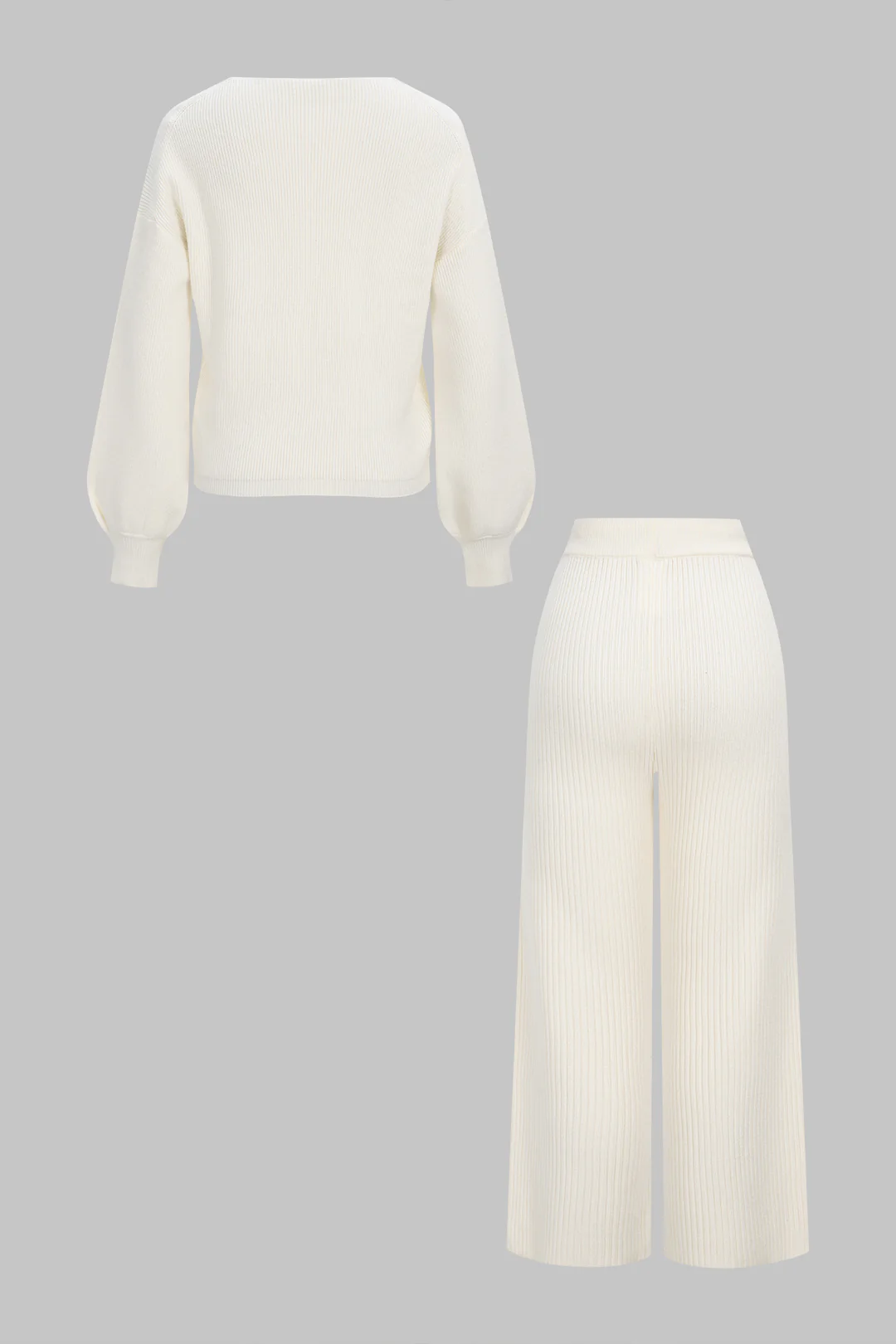 Knit Crossed Long-Sleeve Top And Tie-Up Pants Set - Weenar