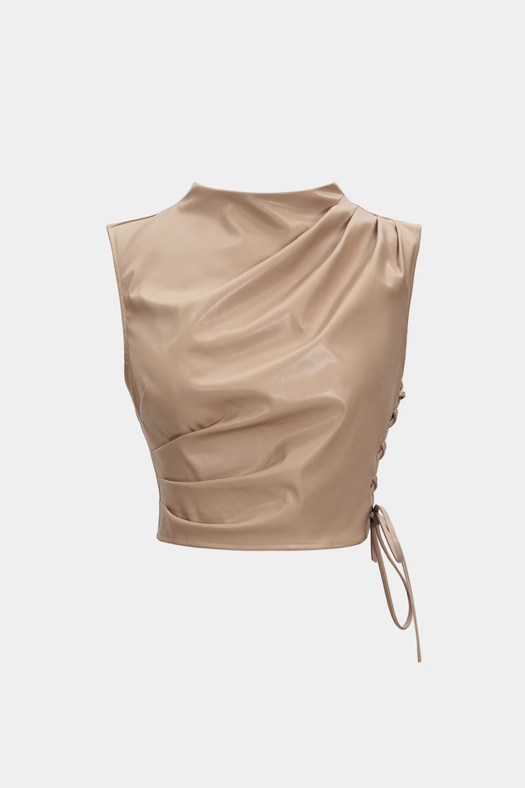 Faux Leather Ruched Pleated Tank Top - Weenar