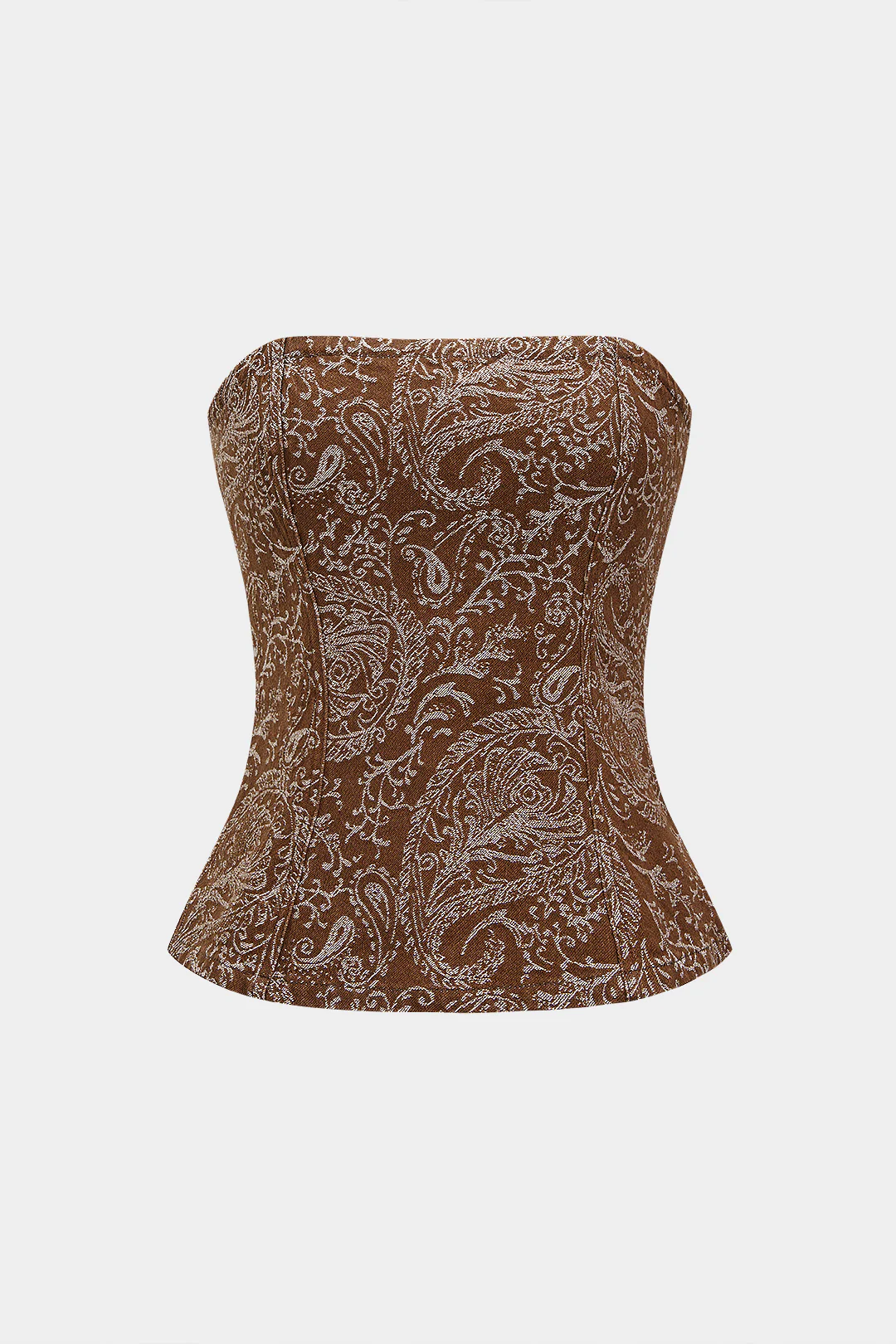 Paisley Print Denim Ruched Zipper Strapless Tube Top - Weenar