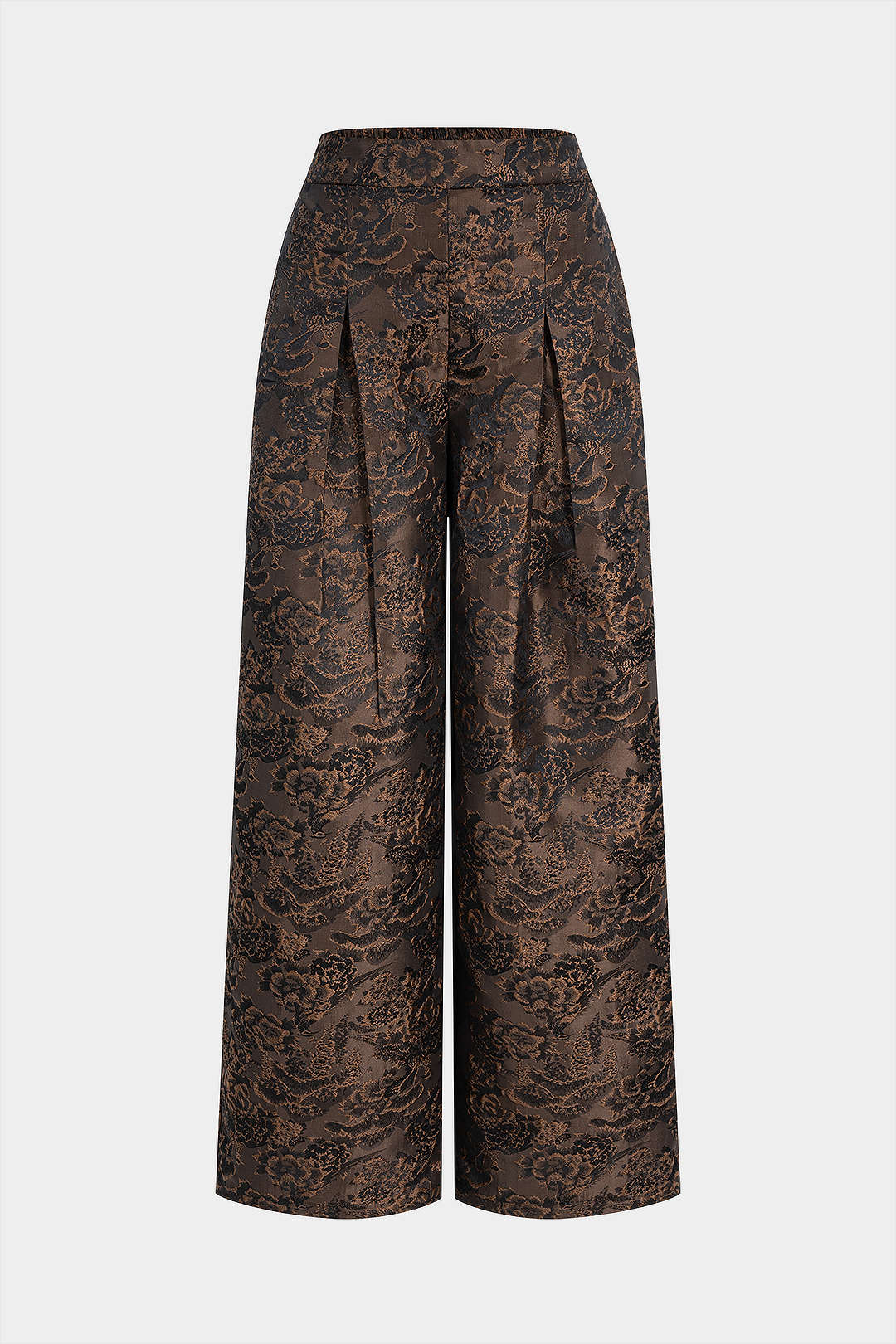 Jacquard Floral Print Shirred Waistband Ruched Pants - Weenar