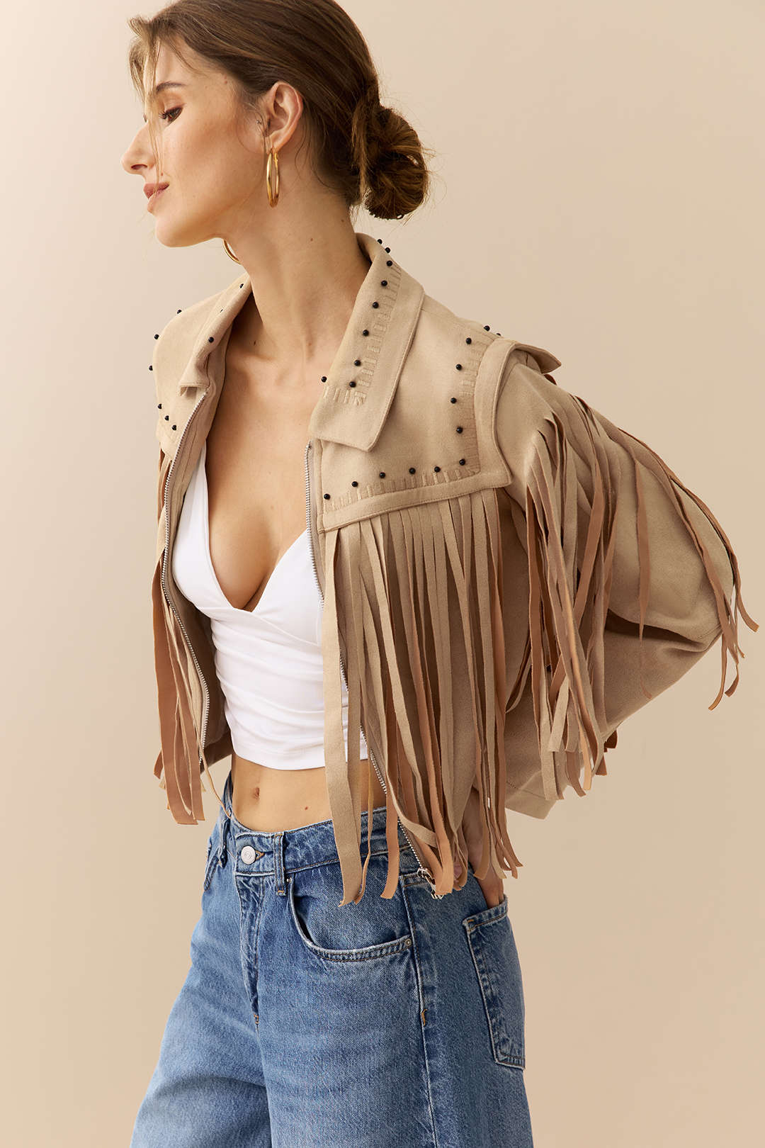 Suede Zipper Fringe Jacket - Weenar