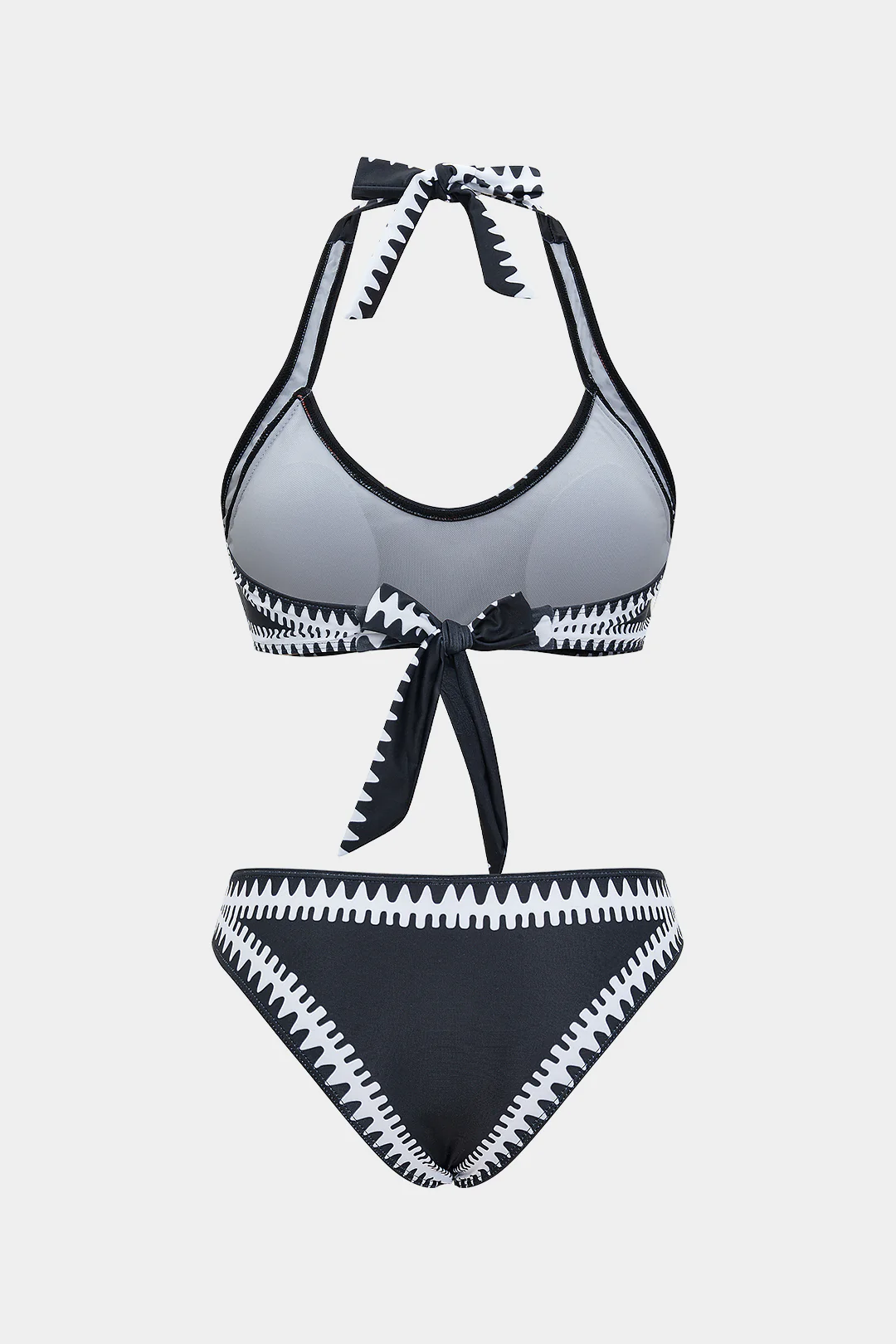Contrast Print Tie Front Backless Bikini Set - Weenar