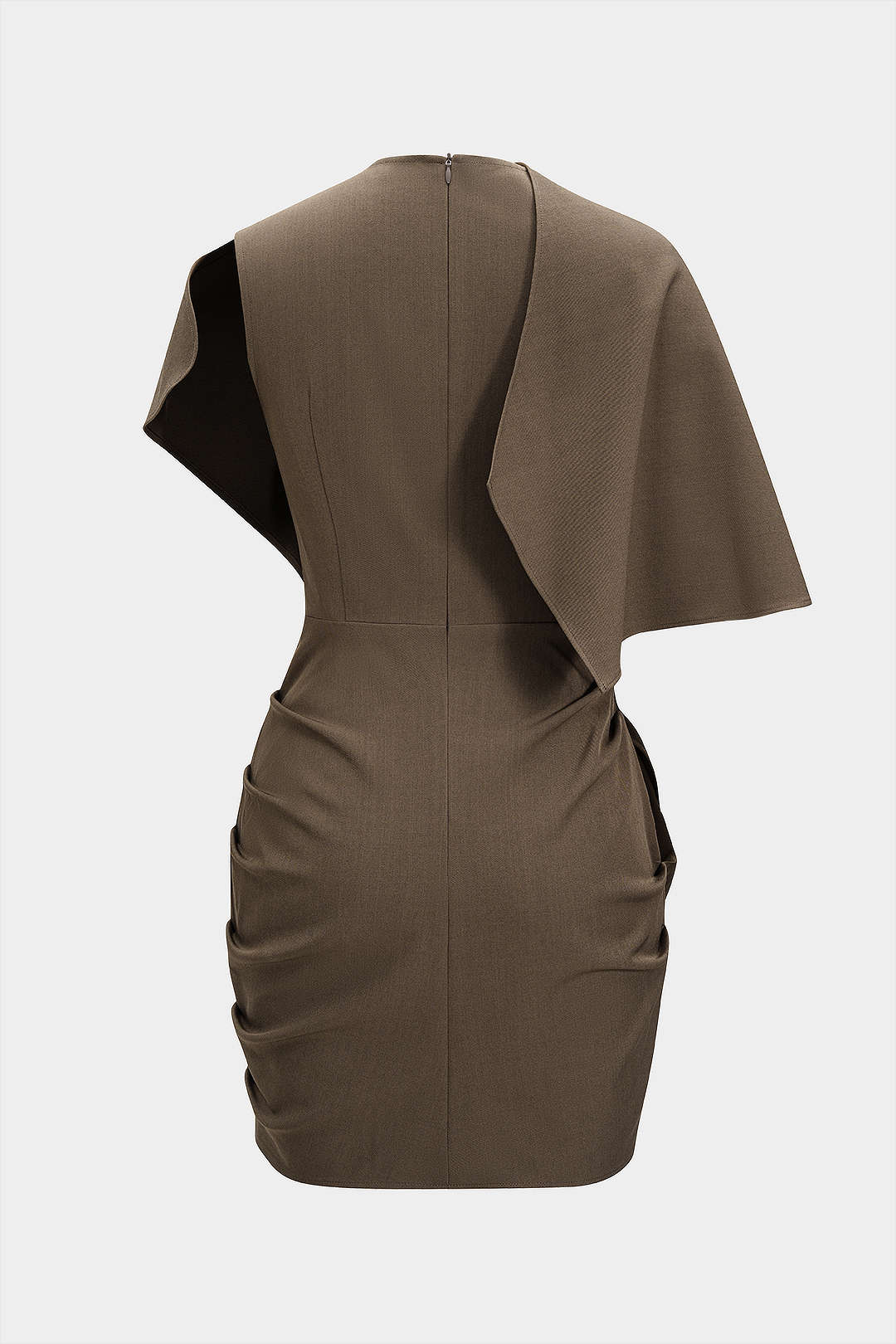 Metallic Ruched Zipper Asymmetrical Short Sleeve Mini Dress - Weenar