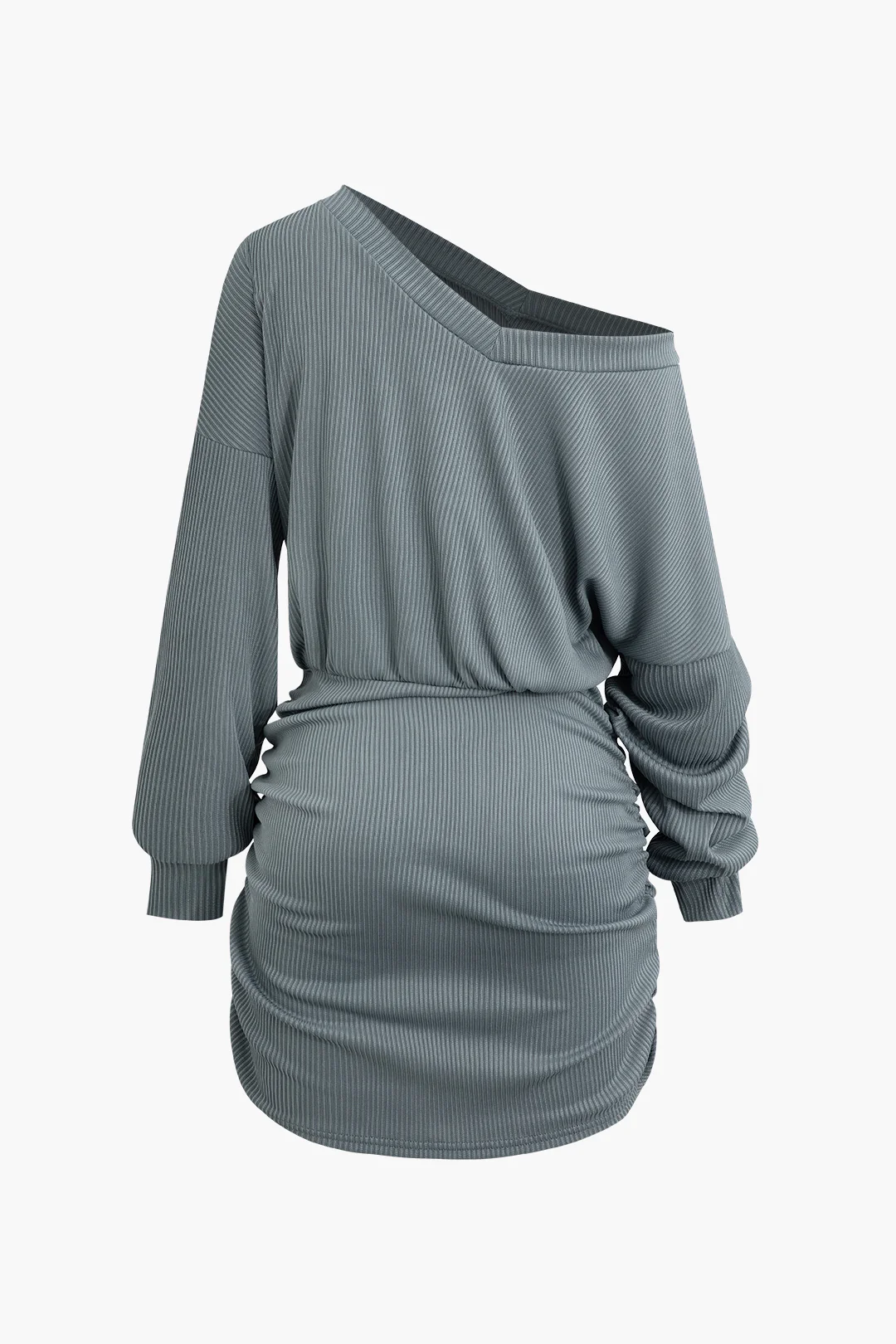 Asymmetrical Ruched Long Sleeve Mini Dress - Weenar