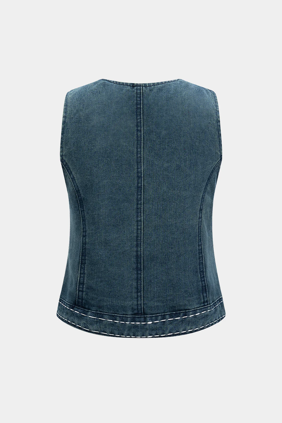 Denim V-Neck Sleeveless Metallic Button Vest - Weenar