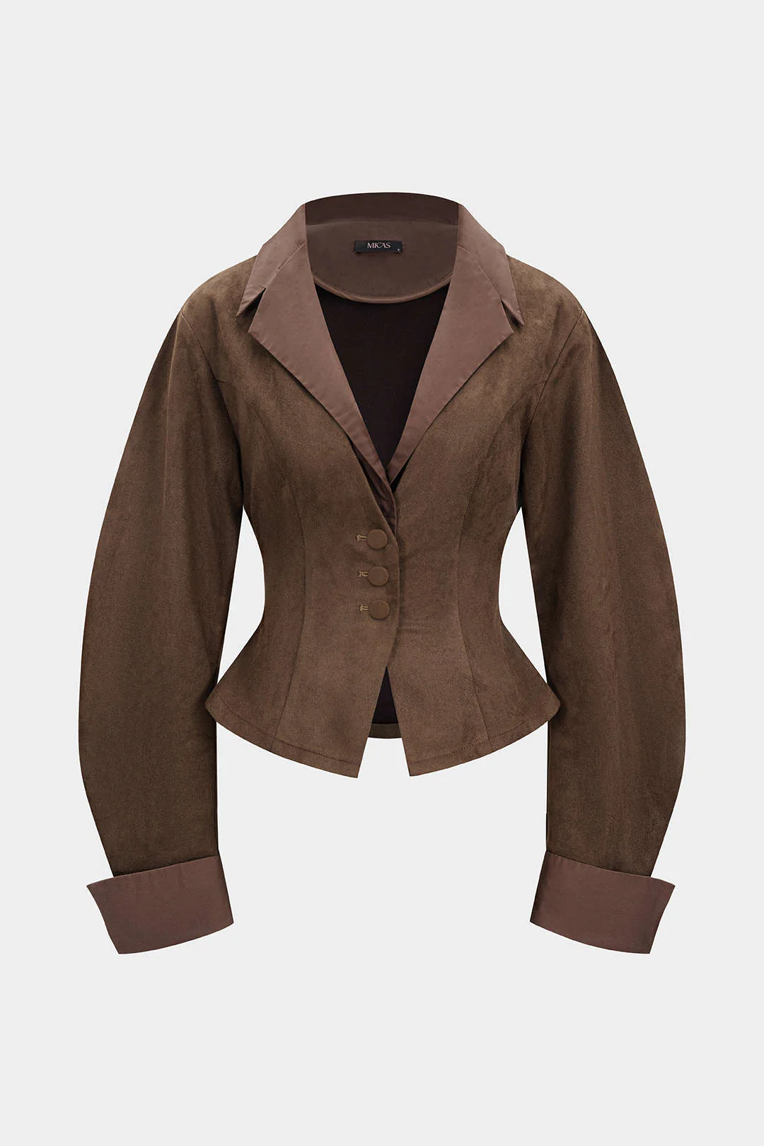 Suede Patchwork Notched Lapel Button Jacket - Weenar