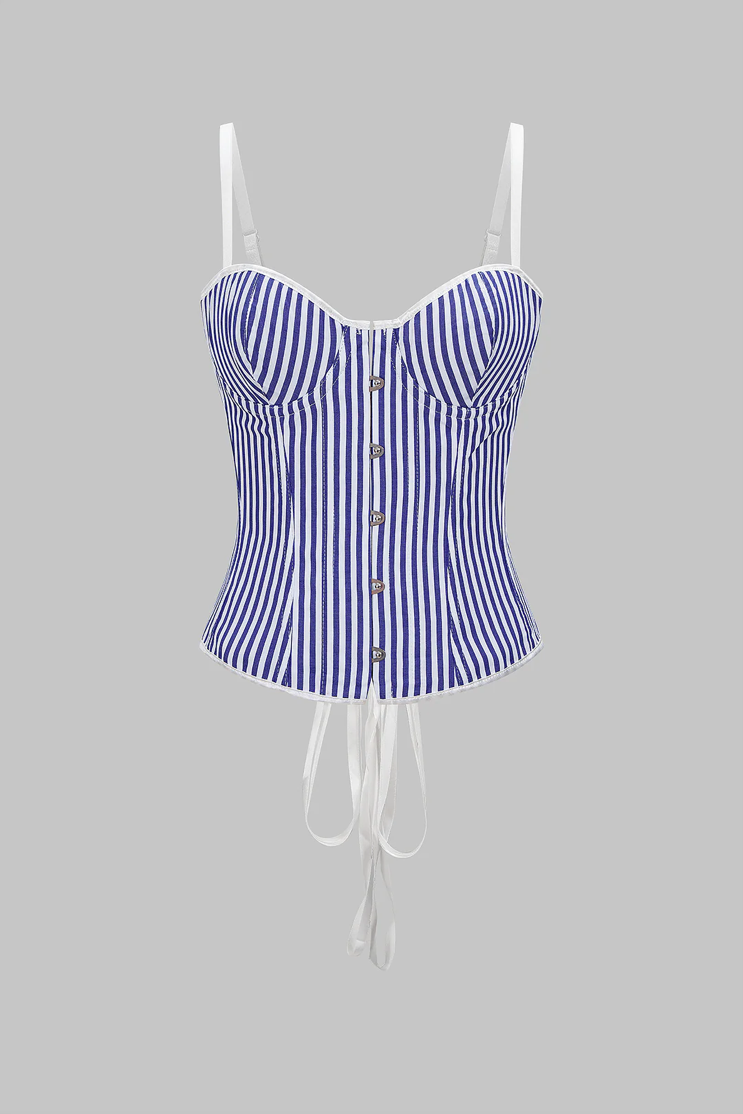 Stripes Print Button Hook And Eye Tie-Back Slip Cami Top - Weenar