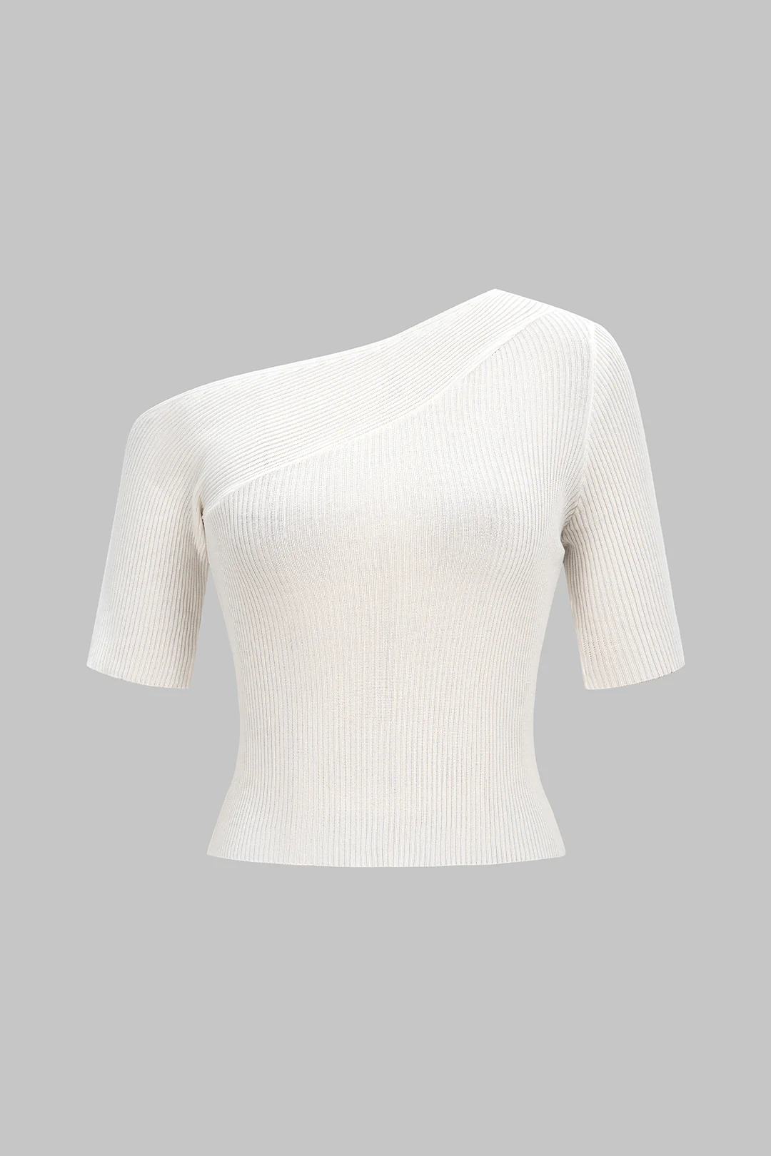 Knit Solid One Shoulder Short-Sleeve Top - Weenar