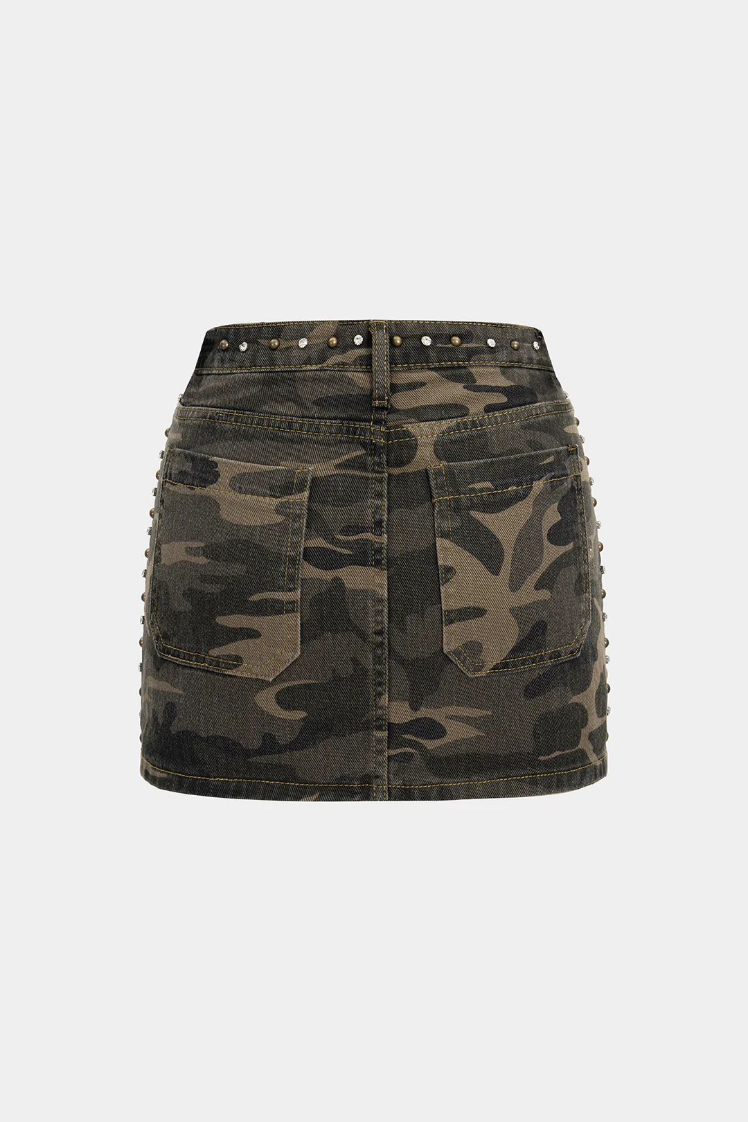 Camo Print Rhinestone Trim Skirt - Weenar