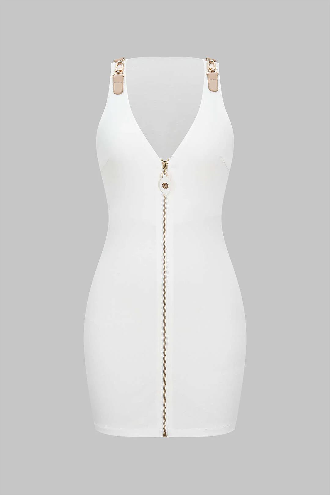 Metallic Zipper Sleeveless Mini Dress - Weenar
